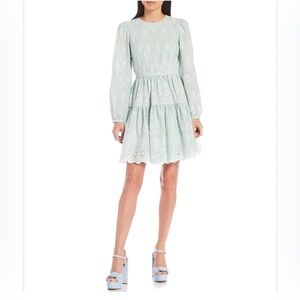 Antonio Melani X Born On Fifth Flora Crew Neck Long Blouson Sleeve Eyelet Dress